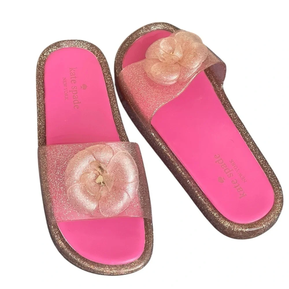 Kate Spade Splash Glitter Rubber Jelly Slip On Sandals Sz 8 Slides Flip Flop